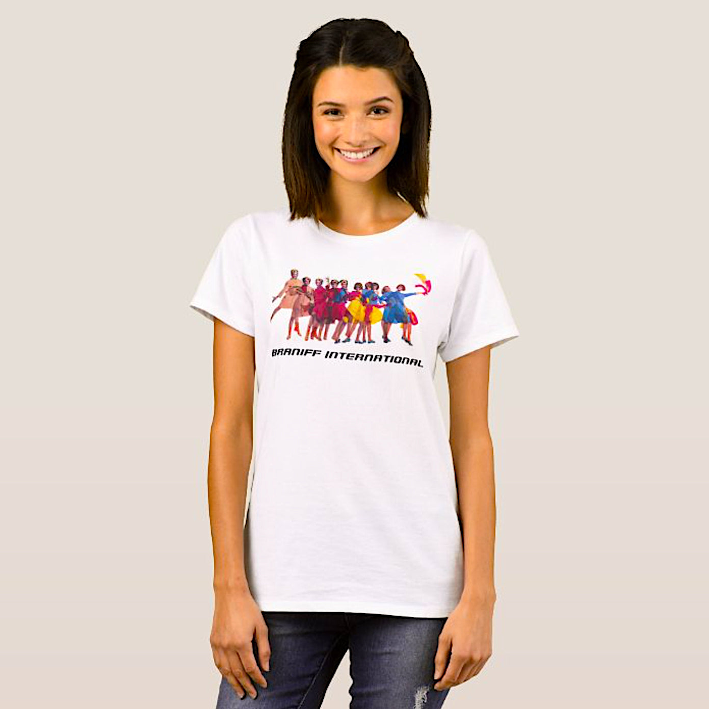 T-Shirt Women's Short Sleeve White Braniff International Inflight Fashion Show Gemini IV Pucci Design