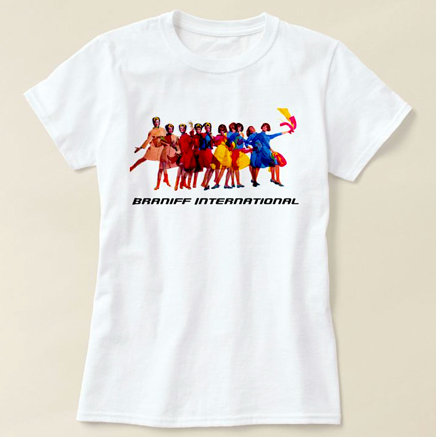 T-Shirt Women's Short Sleeve White Braniff International Inflight Fashion Show Gemini IV Pucci Design