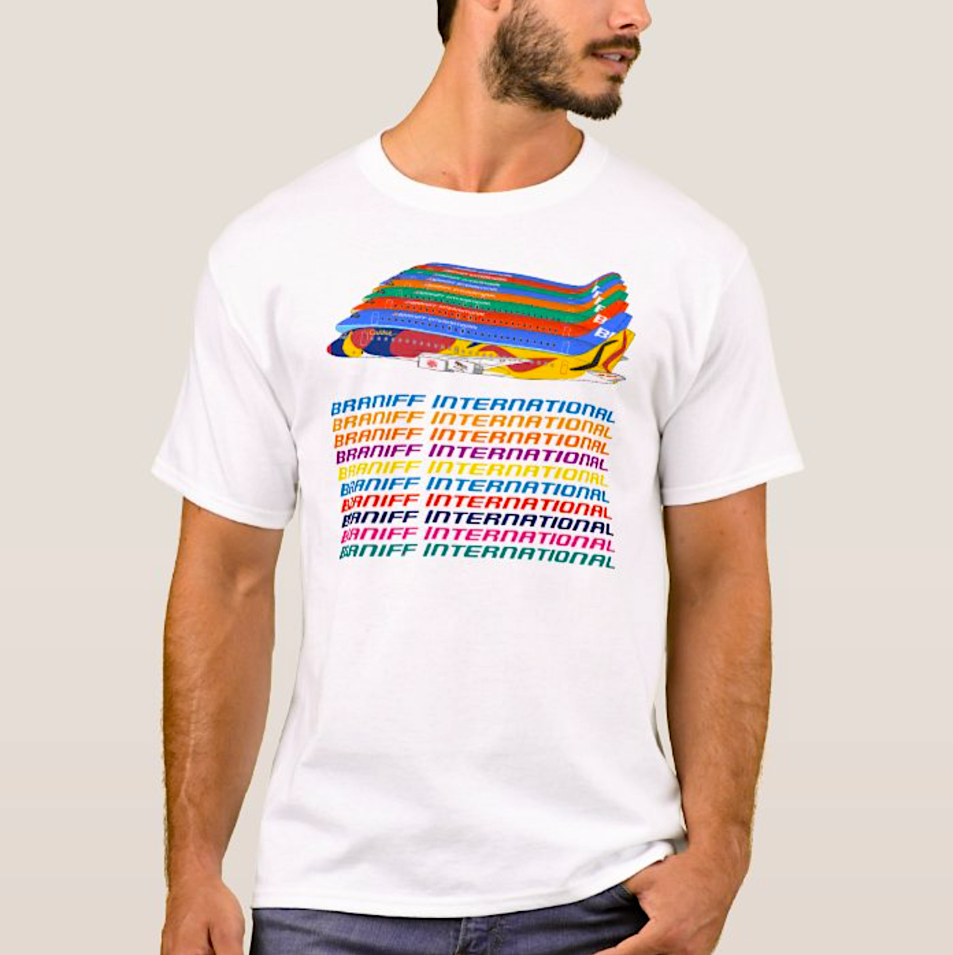 T-Shirt Braniff Sheppard Collection DC-8 Calder South America In A Row Short Sleeve White