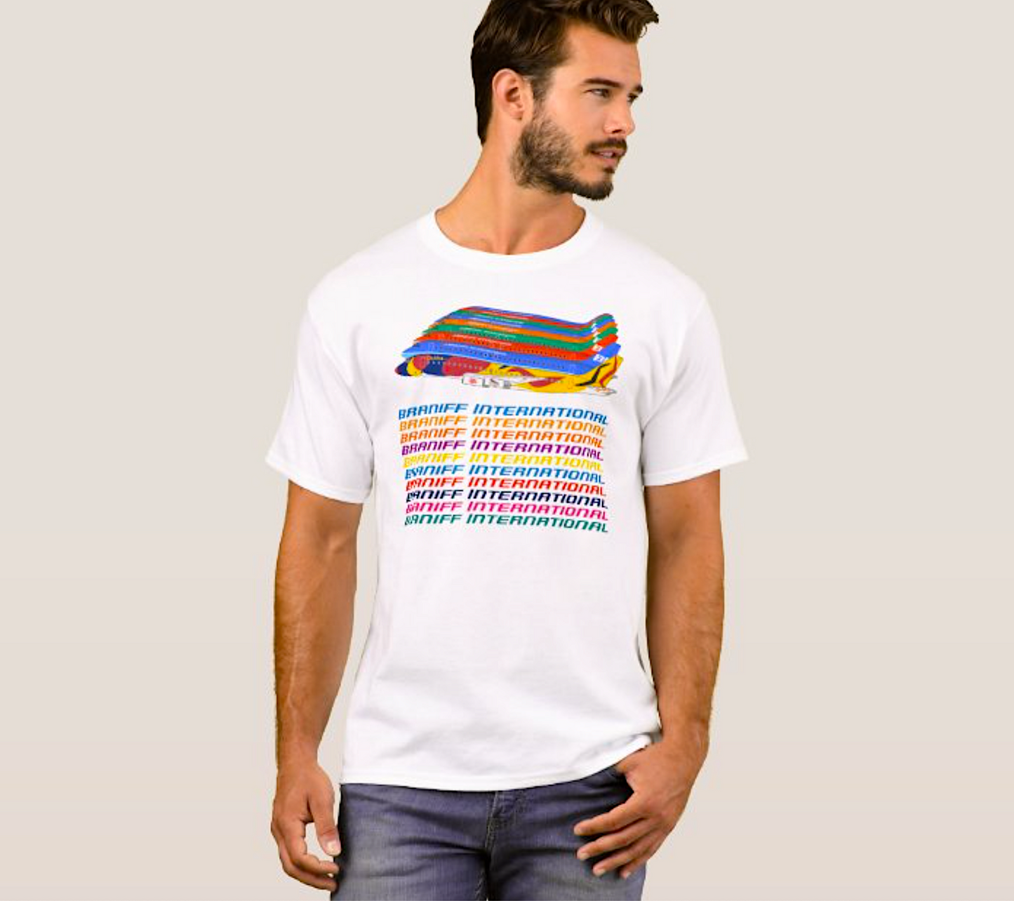 T-Shirt Braniff Sheppard Collection DC-8 Calder South America In A Row Short Sleeve White
