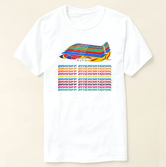 T-Shirt Braniff Sheppard Collection DC-8 Calder South America In A Row Short Sleeve White