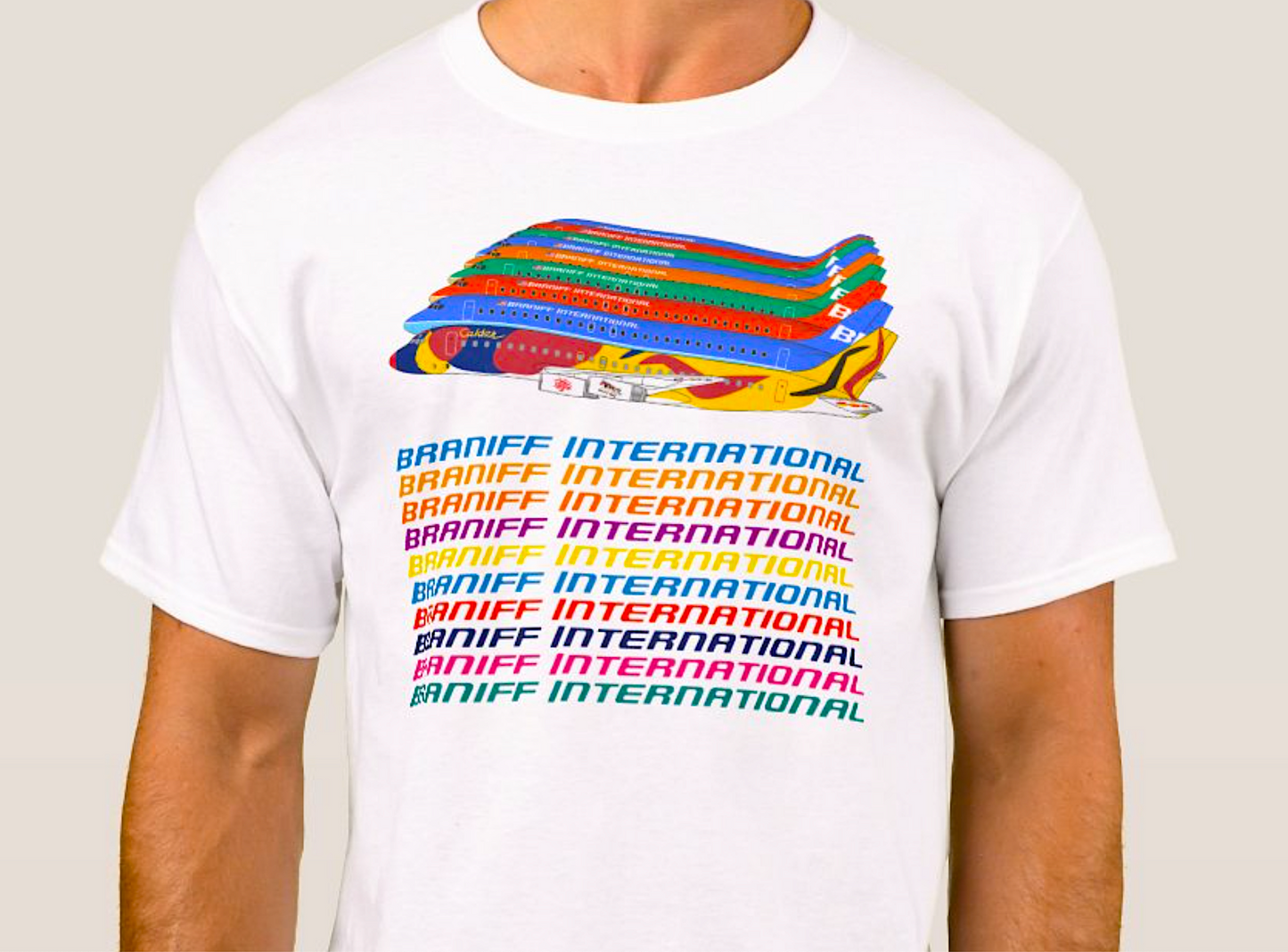 T-Shirt Braniff Sheppard Collection DC-8 Calder South America In A Row Short Sleeve White