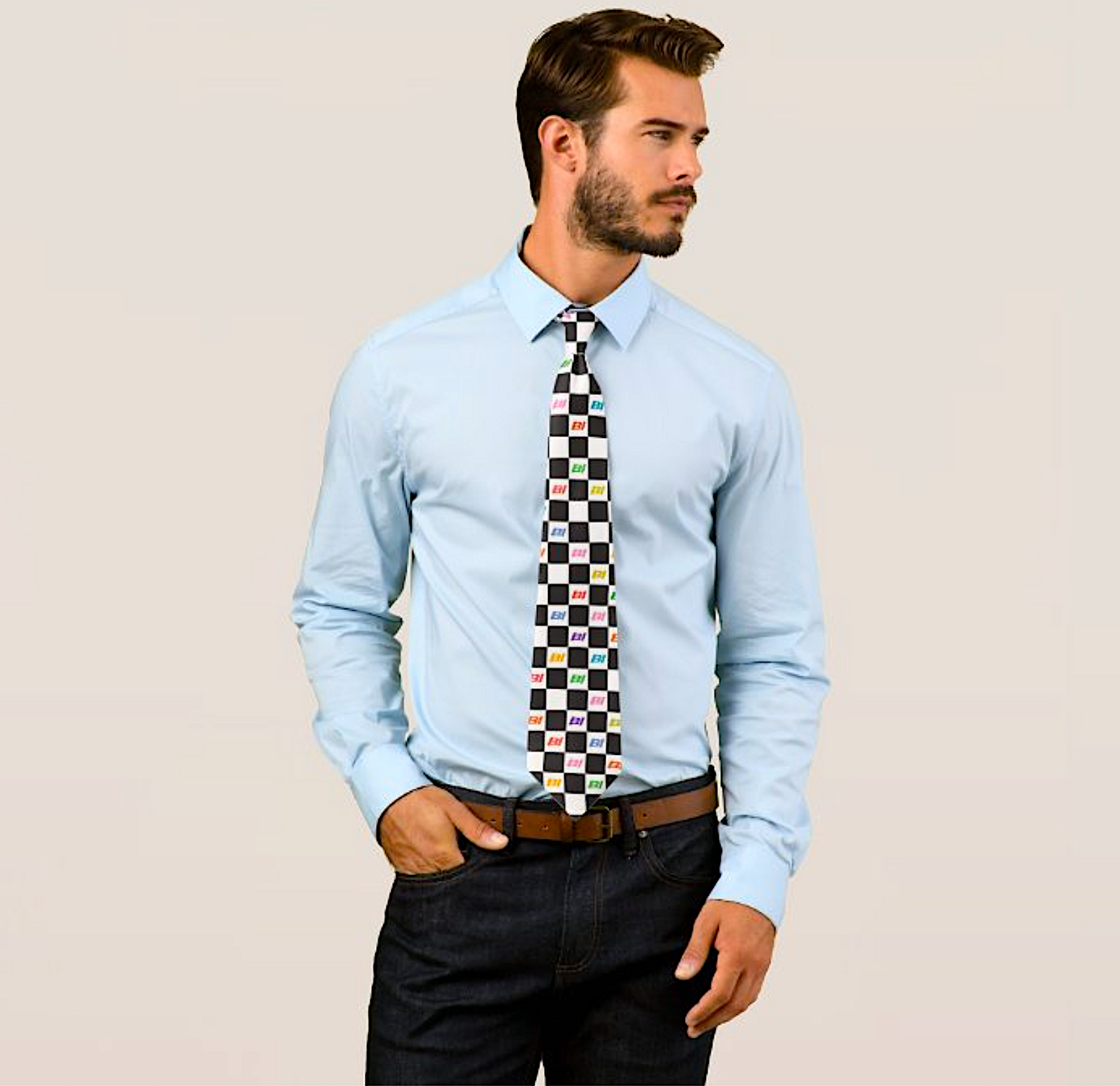 Necktie Men's Braniff Alexander Girard Design Black and White BI Check