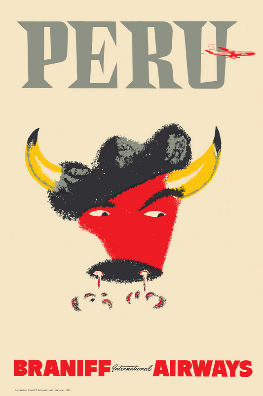 Peru, Braniff International Airways, 1950s [Snorting Bull] - Premium Open Edition
