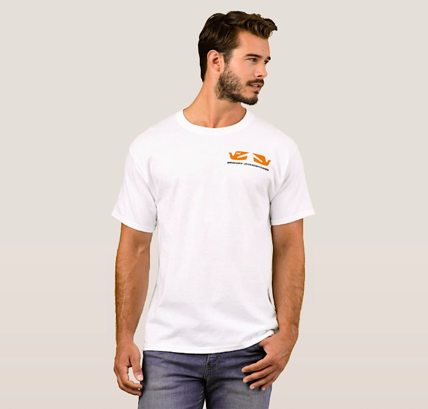 T-Shirt Basic Short Sleeve White Braniff Alexander Girard Design Original Bluebird Orange