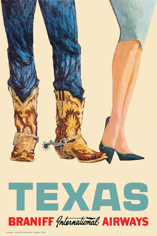 Texas, Braniff International Airways - United Air Lines, 1960s [Cowboy boots] - Museum Grade Limited Edition