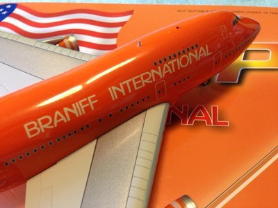 BRAND NEW!! Airplane Model Braniff International Boeing 747SP-27 Orange Ultra 1/200 Scale