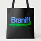Braniff Tote Bag - DC-8 Blue and Green on Black Tote Bag - Braniff Logo All Over Print - Braniff Boutique