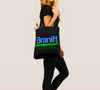 Braniff Tote Bag - DC-8 Blue and Green on Black Tote Bag - Braniff Logo All Over Print - Braniff Boutique