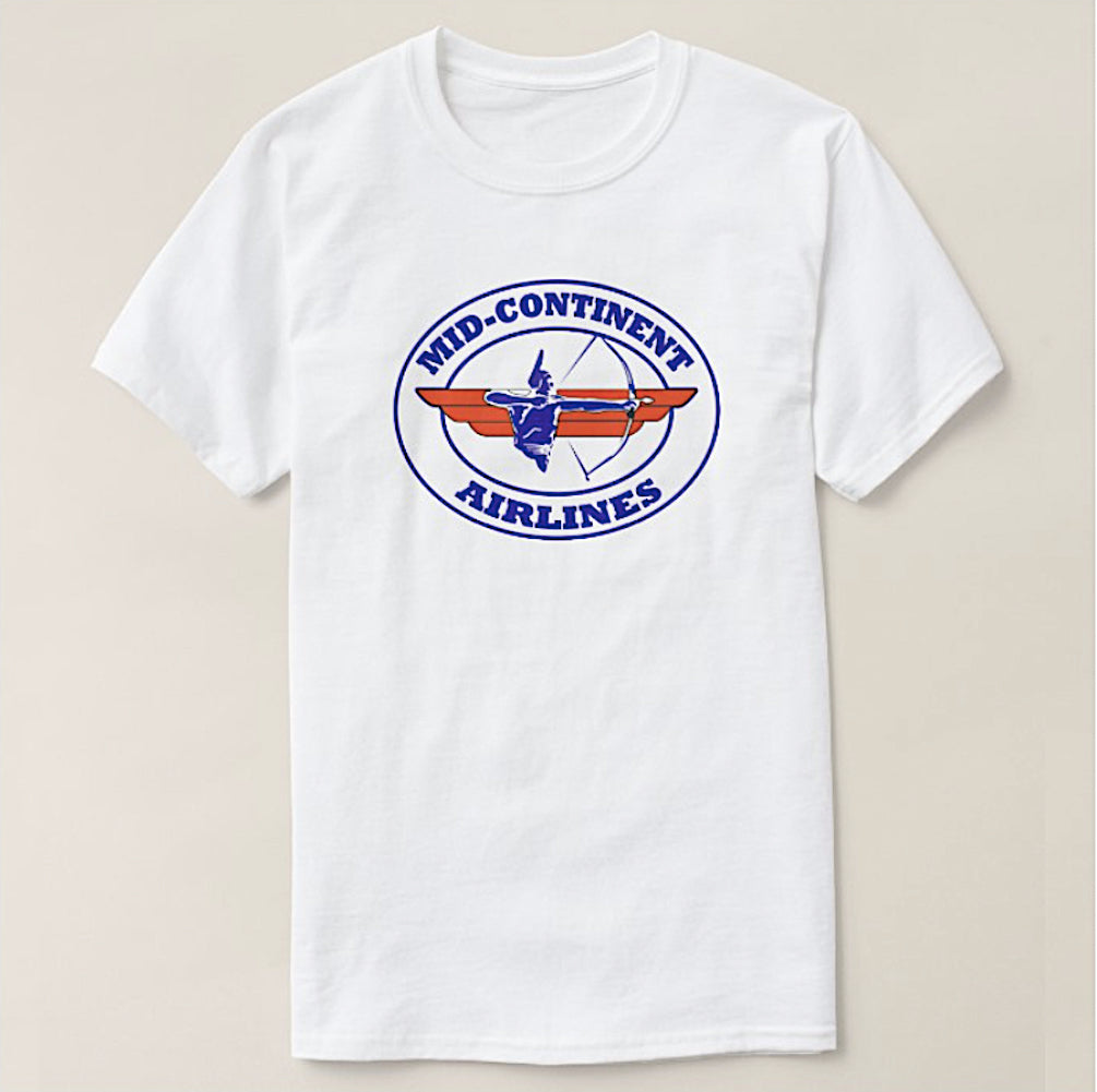 T-Shirt Braniff Mid-Continent Airlines Cross Bow Logo White Short Sleeve