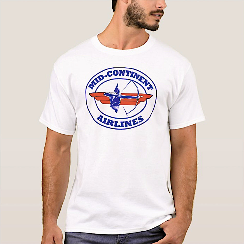 T-Shirt Braniff Mid-Continent Airlines Cross Bow Logo White Short Sleeve