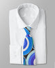 Men Swirl Blue Necktie - BI Pucci 1972 Blue Ground Uniform Tie Shirted - Braniff Pucci Design - Braniff Boutique