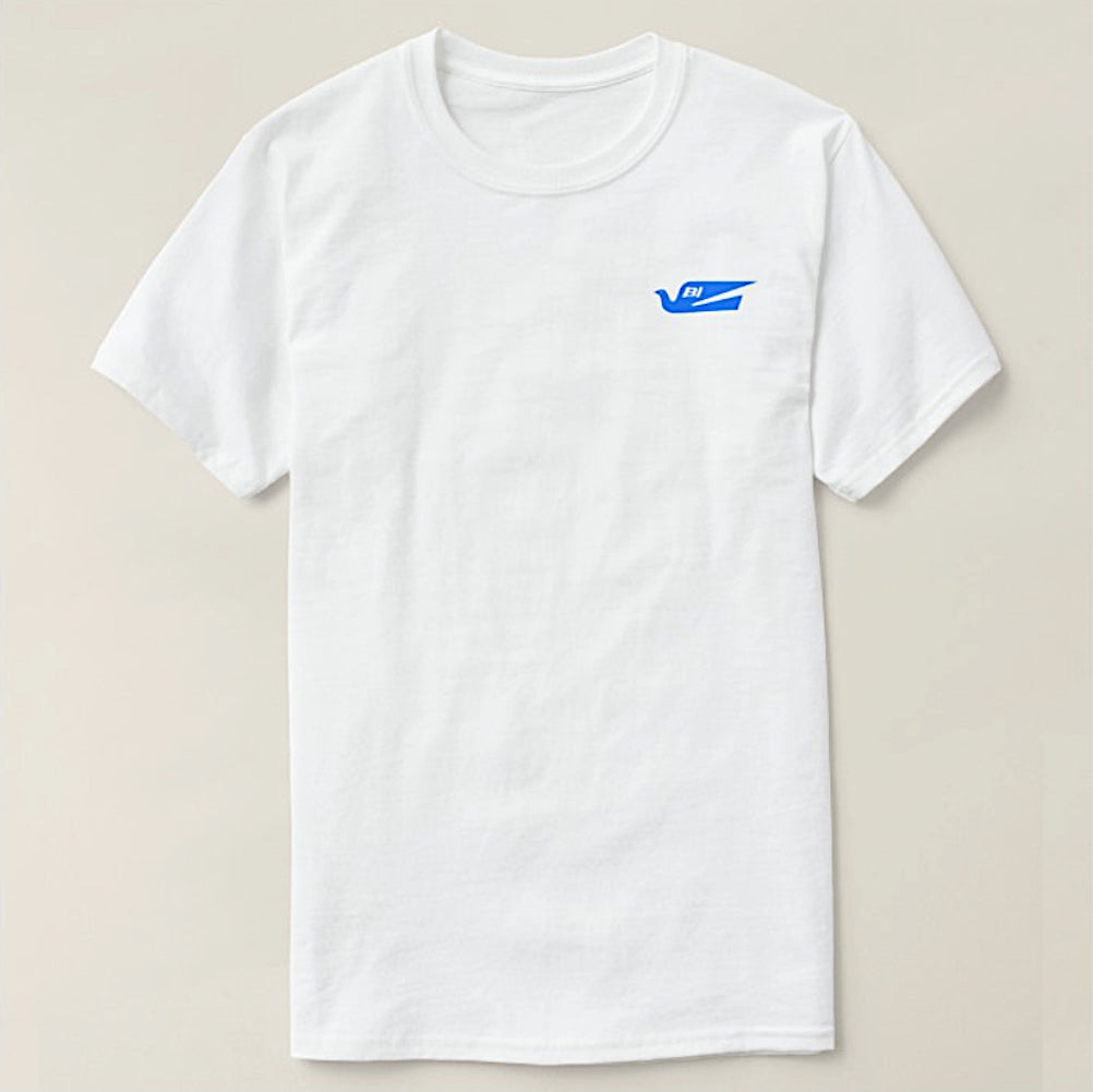 T-Shirt Basic Short Sleeve White Braniff Alexander Girard Design Bluebird Blue