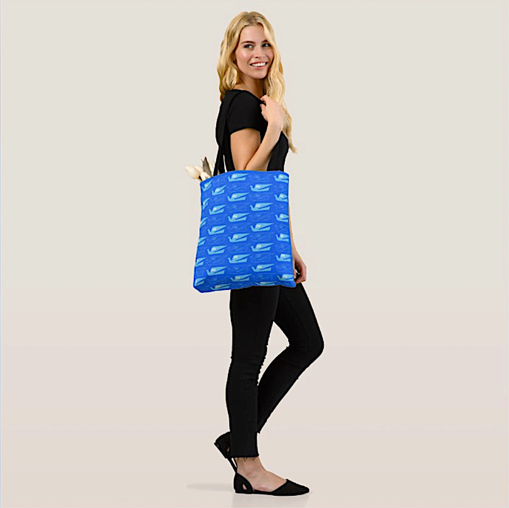 Braniff Tote Bag Bluebird Multi Blue - Braniff Logo All Over Print - Braniff Boutique
