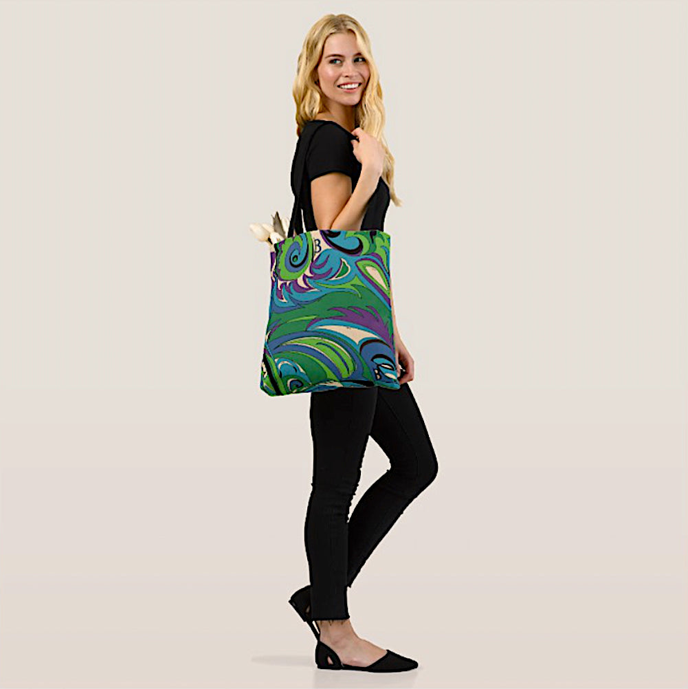 Braniff Tote Bag Turquoise Green - Braniff Logo All Over Print - Braniff Boutique