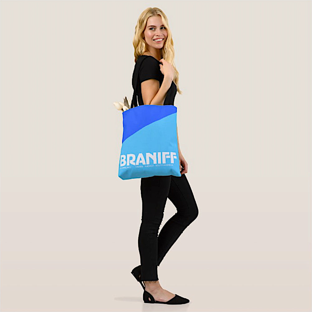 Braniff Tote Bag - Two Tone Blue - Braniff Logo All Over Print - Braniff Boutique