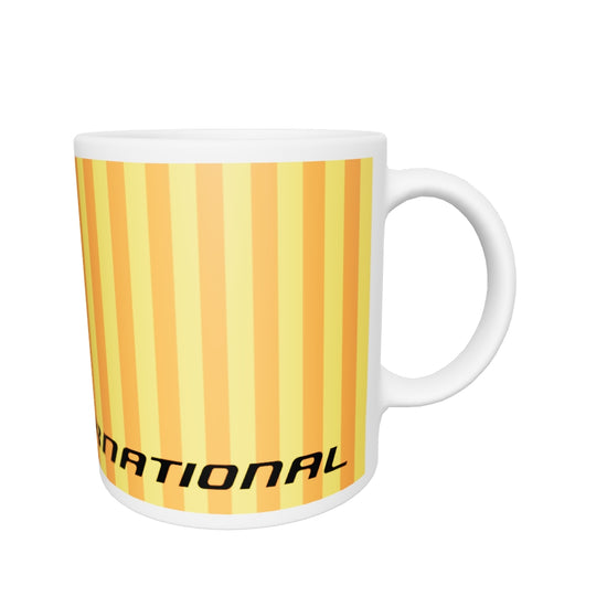 Coffee Mug 11oz Braniff Alexander Girard End of the Plain Plane EOTPP Orange Yellow Stripe 1965