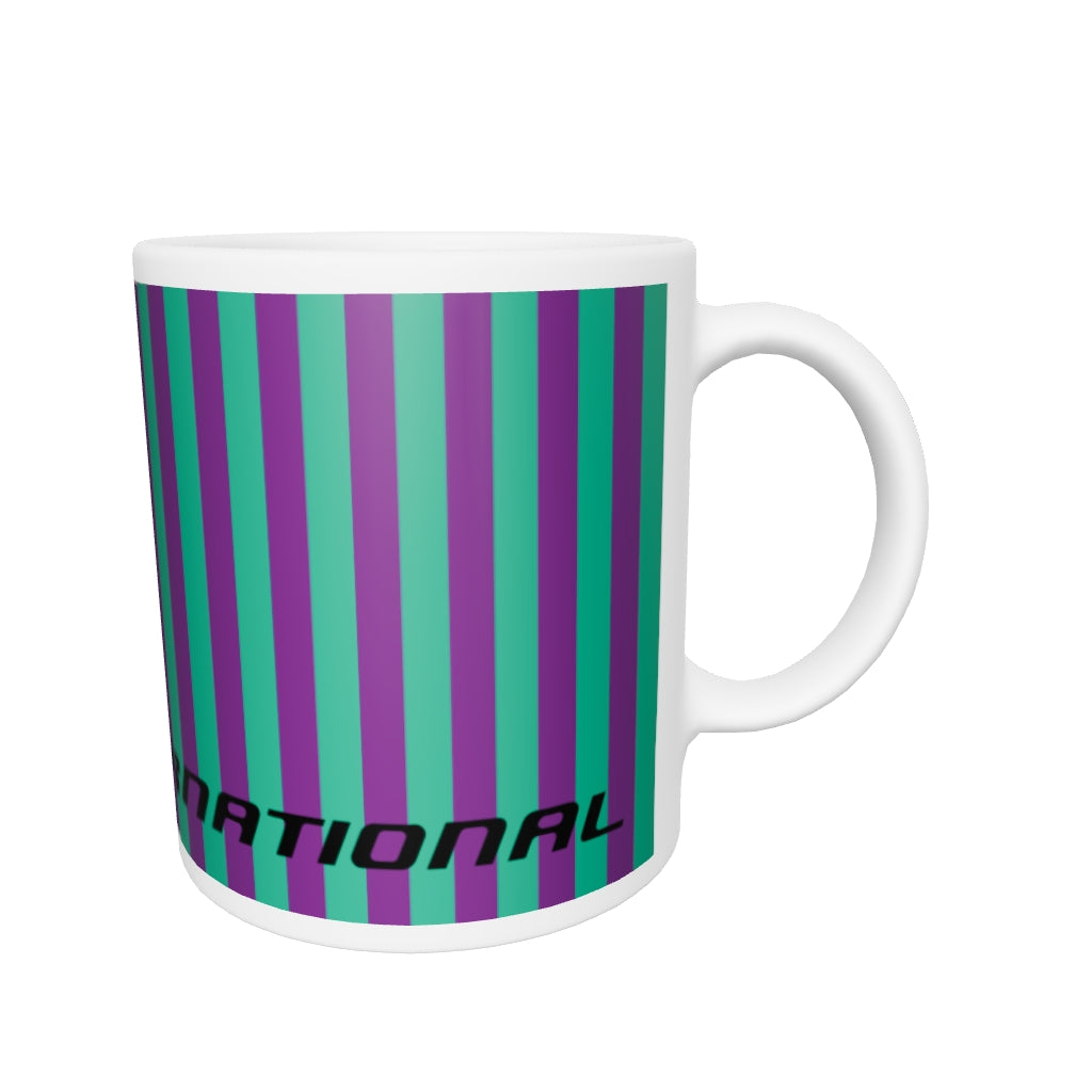 Coffee Mug 11oz Braniff Alexander Girard End of the Plain Plane EOTPP Purple Green Stripe 1965