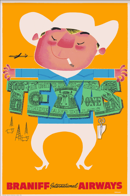 Texas, Braniff International Airways, 1960s [Dollar Cowboy] - Museum Grade Limited Edition