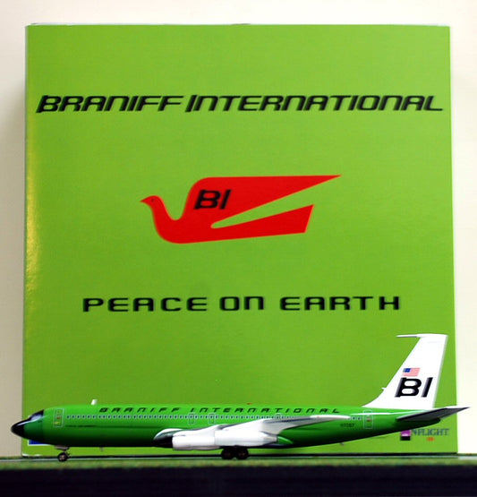 Airplane Model Braniff International Ross Perot Charter Boeing 707-327C Light Lime Green Solid Color Scheme 1/200 Scale