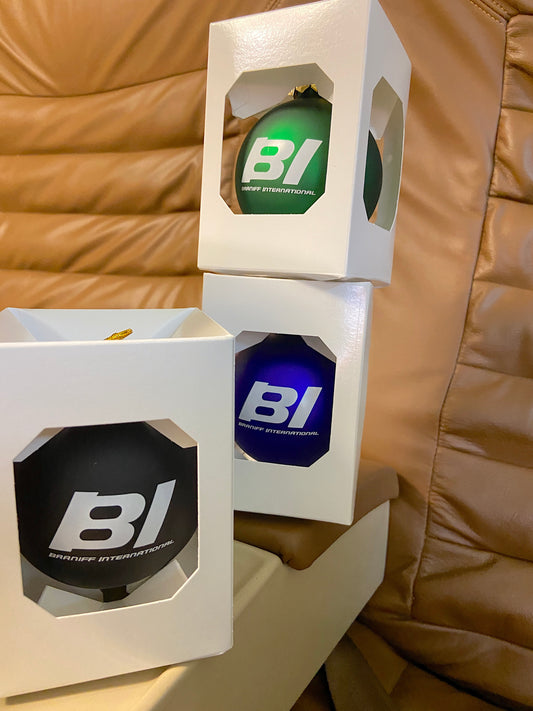 Christmas Ornament GLASS Single 1965 BI Braniff International Logo Multi Colors