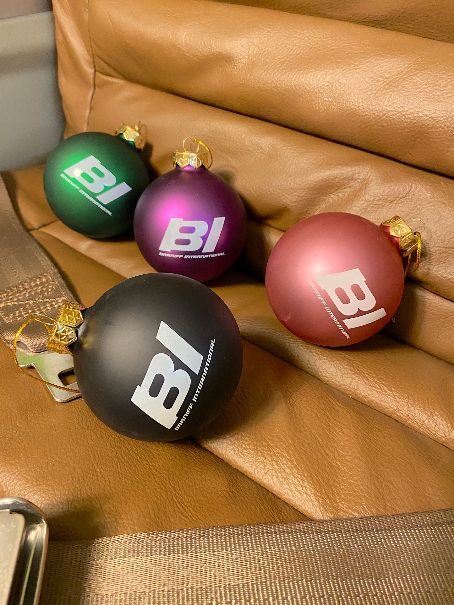 Christmas Ornament GLASS Single 1965 BI Braniff International Logo Multi Colors
