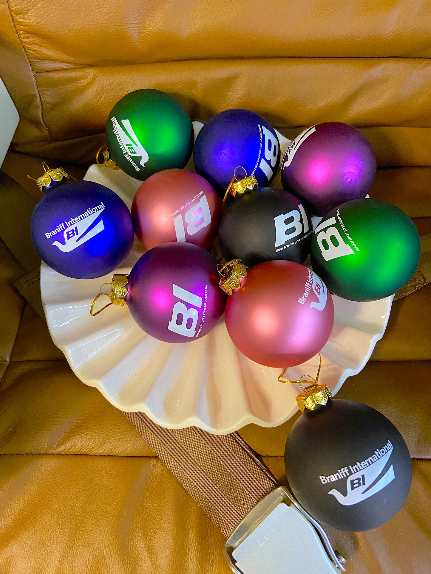 Christmas Ornament GLASS Single 1965 BI Braniff International Logo Multi Colors