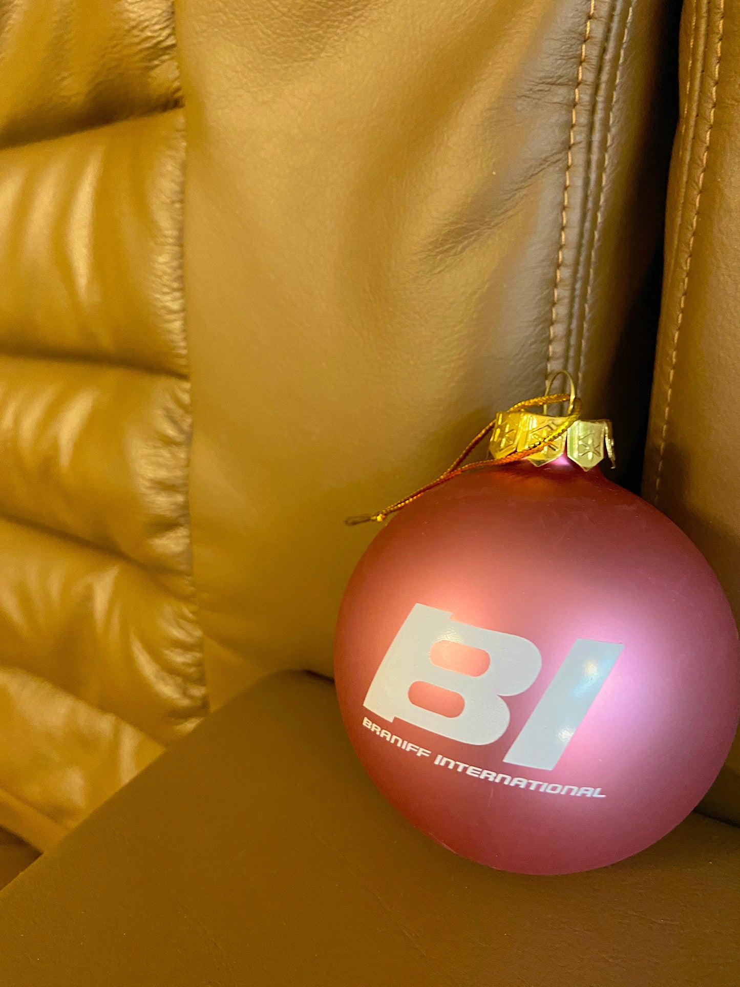 Christmas Ornament GLASS Single 1965 BI Braniff International Logo Multi Colors