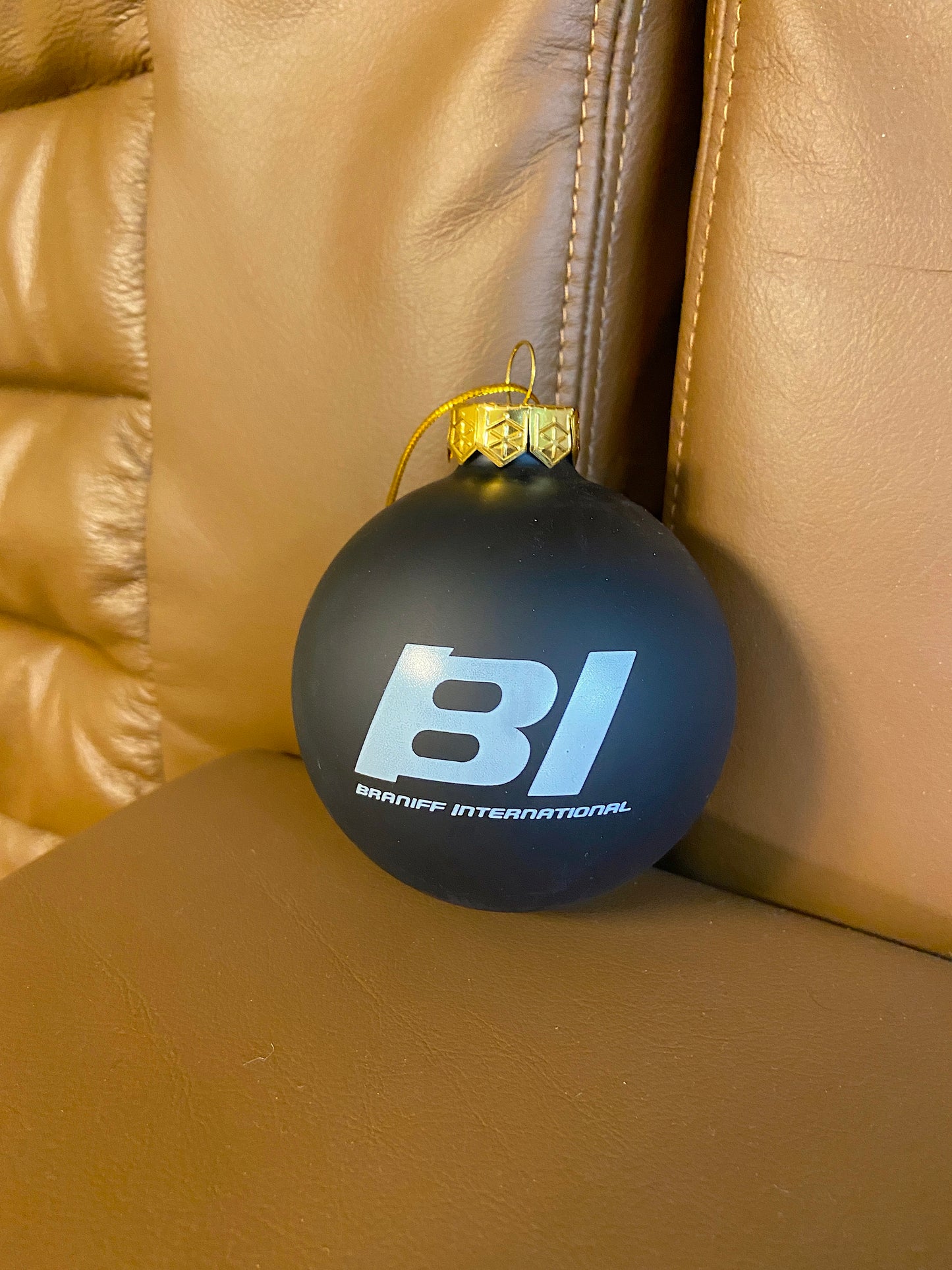 Christmas Ornament GLASS Single 1965 BI Braniff International Logo Multi Colors