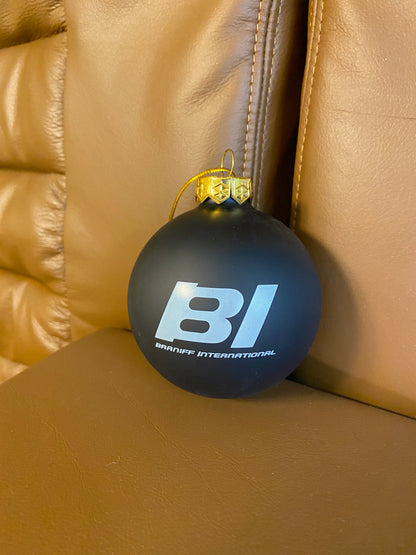 Christmas Ornament GLASS Single 1965 BI Braniff International Logo Multi Colors