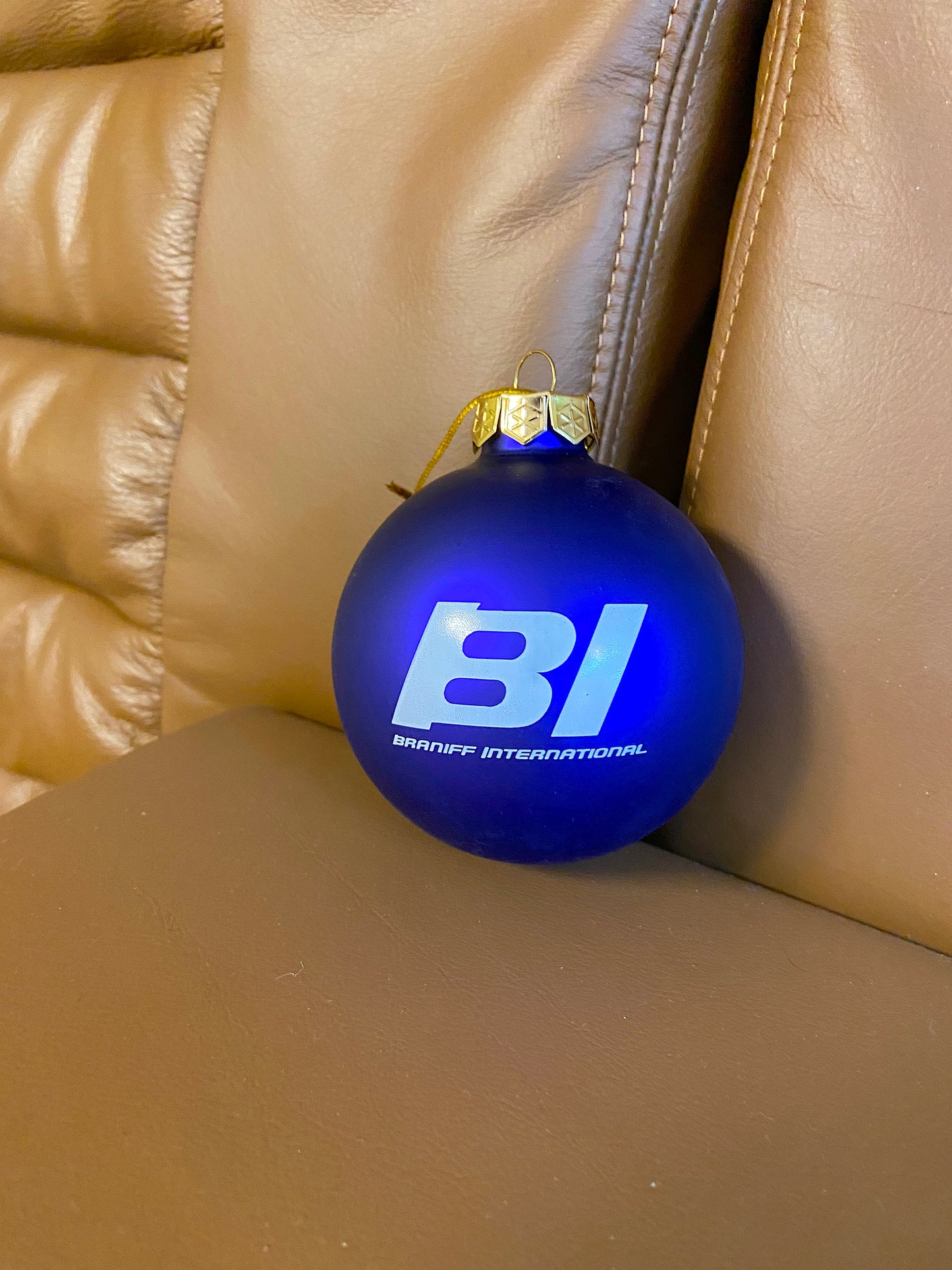 Christmas Ornament GLASS Single 1965 BI Braniff International Logo Multi Colors