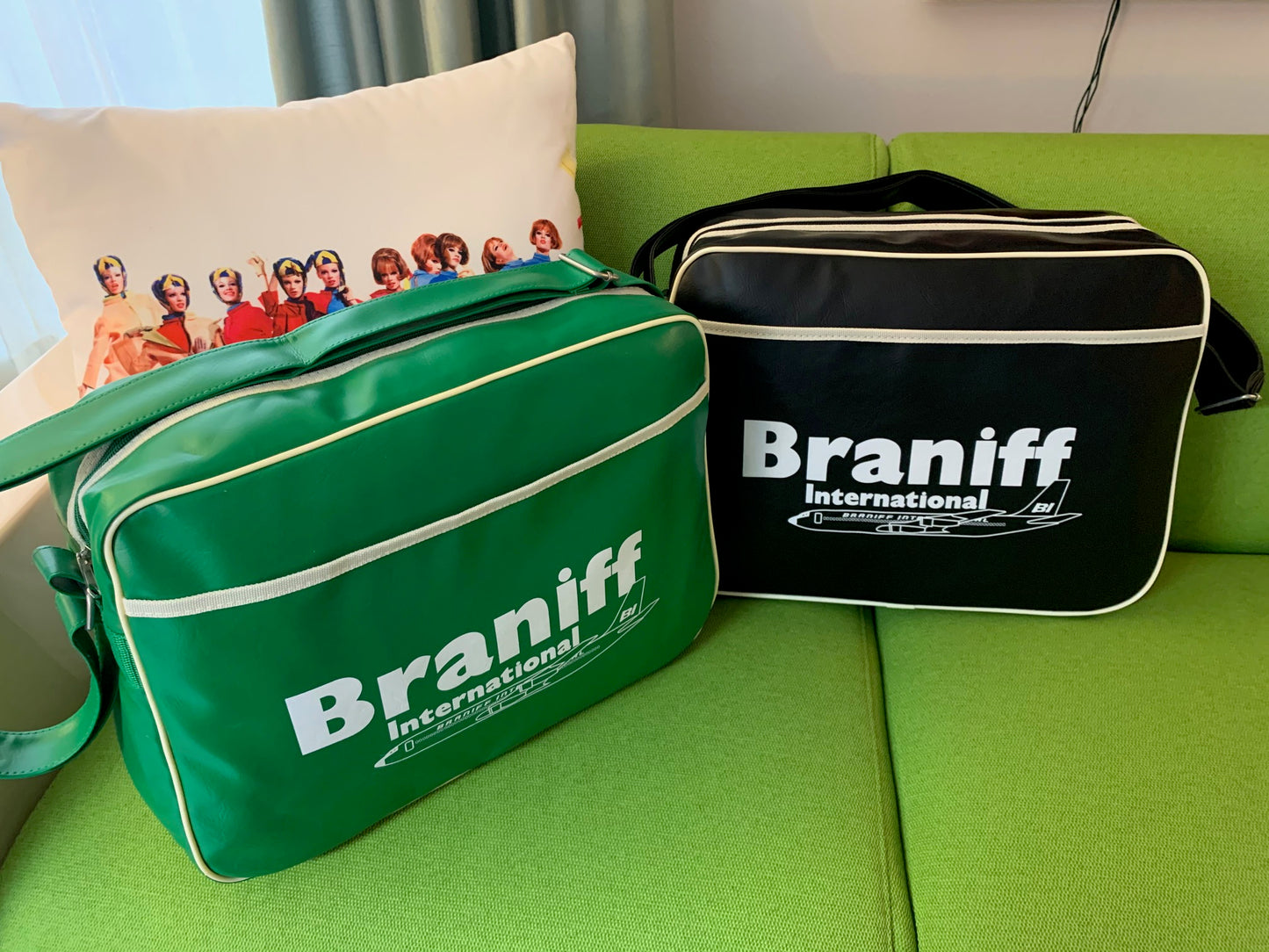 Flight Bag Luggage Retro Braniff Boeing 707 Logo Green Black