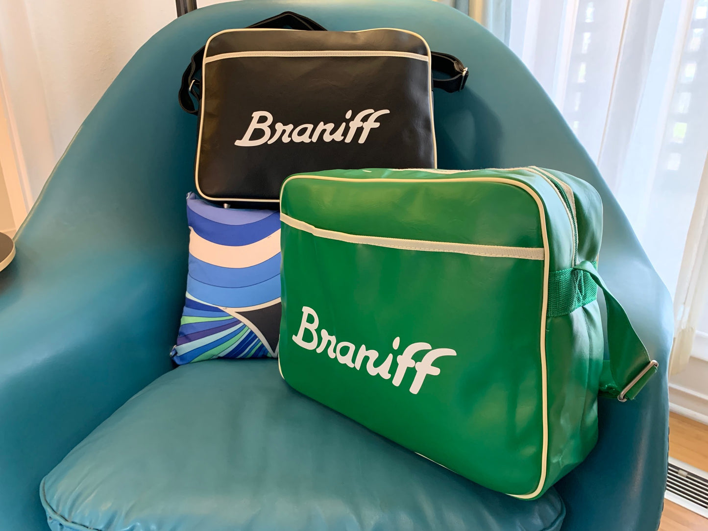 Flight Bag Luggage Retro Braniff Ultra Logo Green Black