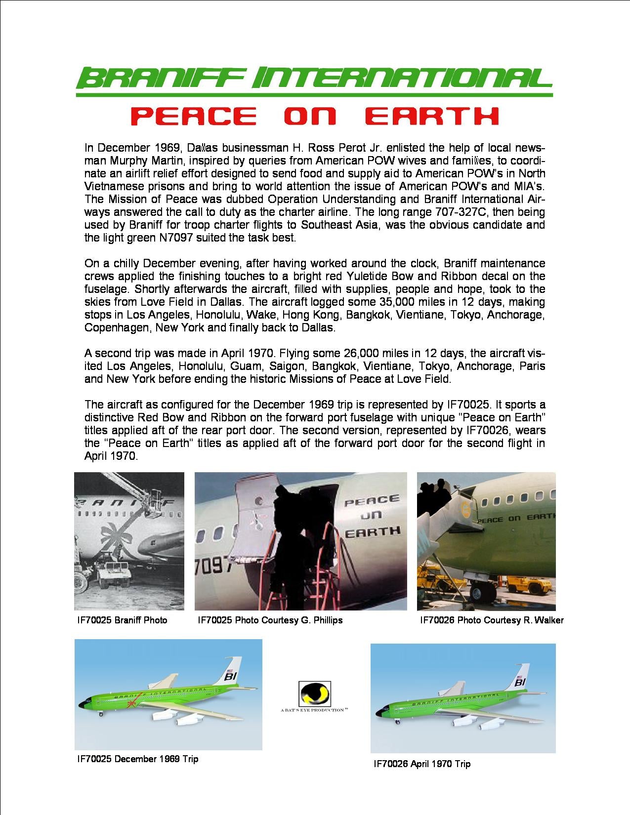 Airplane Model Braniff International Ross Perot Charter Boeing 707-327C Light Lime Green Solid Color Scheme 1/200 Scale