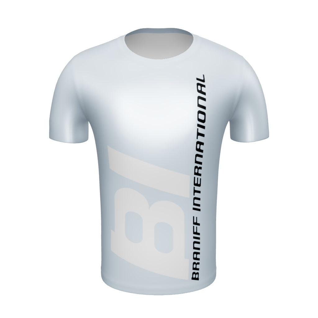 Short Sleeve Shirt Mens Womens Braniff End of the Plain Plane Alexander Girard BI Logo 1965 Light Sky Blue