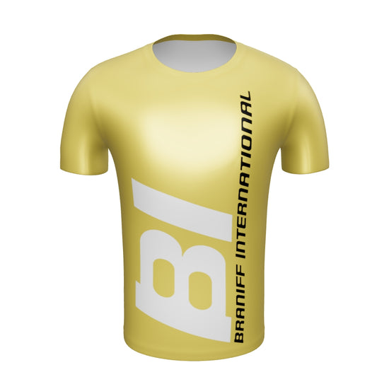 Short Sleeve Shirt Mens Womens Braniff End of the Plain Plane Alexander Girard BI Logo 1965 Ochre