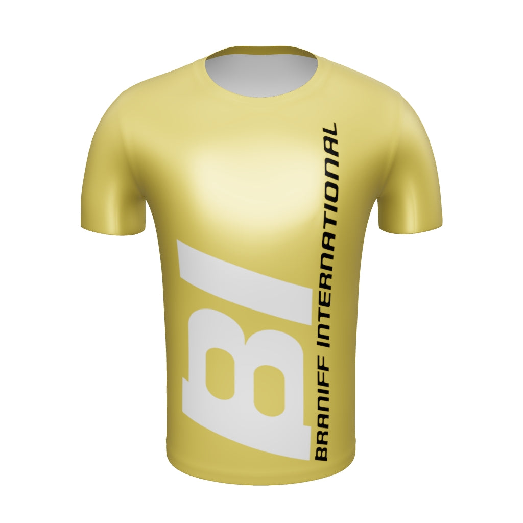 Short Sleeve Shirt Mens Womens Braniff End of the Plain Plane Alexander Girard BI Logo 1965 Ochre