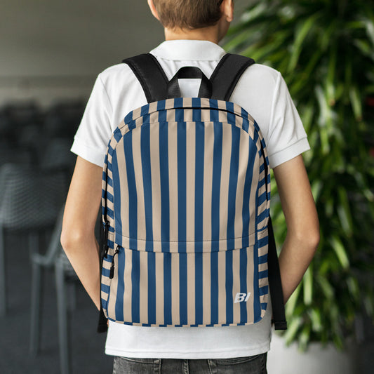Backpack Braniff Alexander Girard End of the Plain Plane EOTPP Aircraft Interior Fabric 1965 Navy Cream Stripe