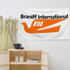 Flag Braniff International over Alexander Girard Bluebird of Happiness Logo