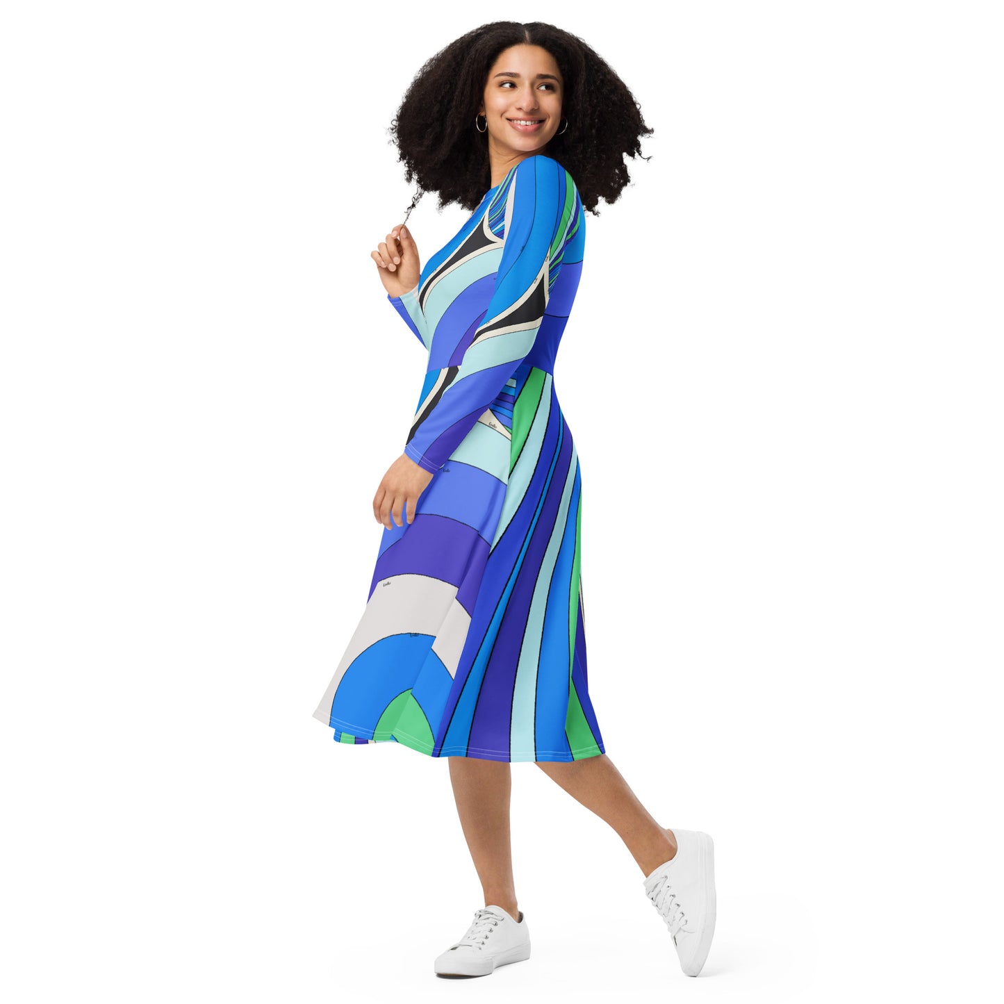 Dress Long Sleeve Braniff Pucci Design 1972 727 Braniff Place Blue Collection