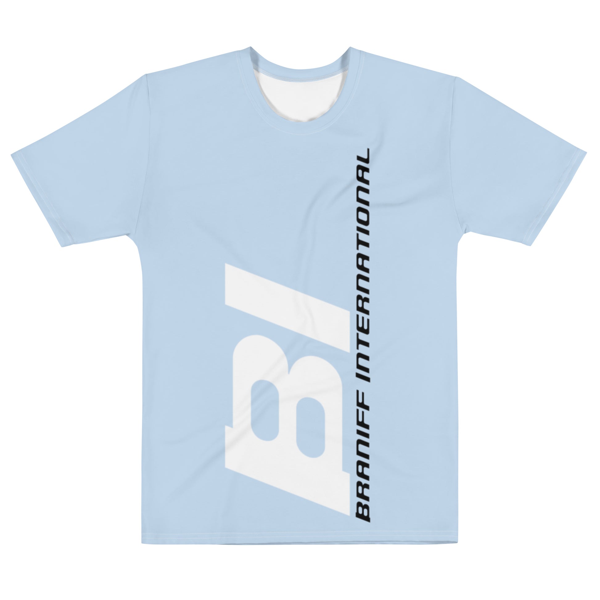 Short Sleeve Shirt Mens Womens Braniff End of the Plain Plane Alexander Girard BI Logo 1965 Light Sky Blue