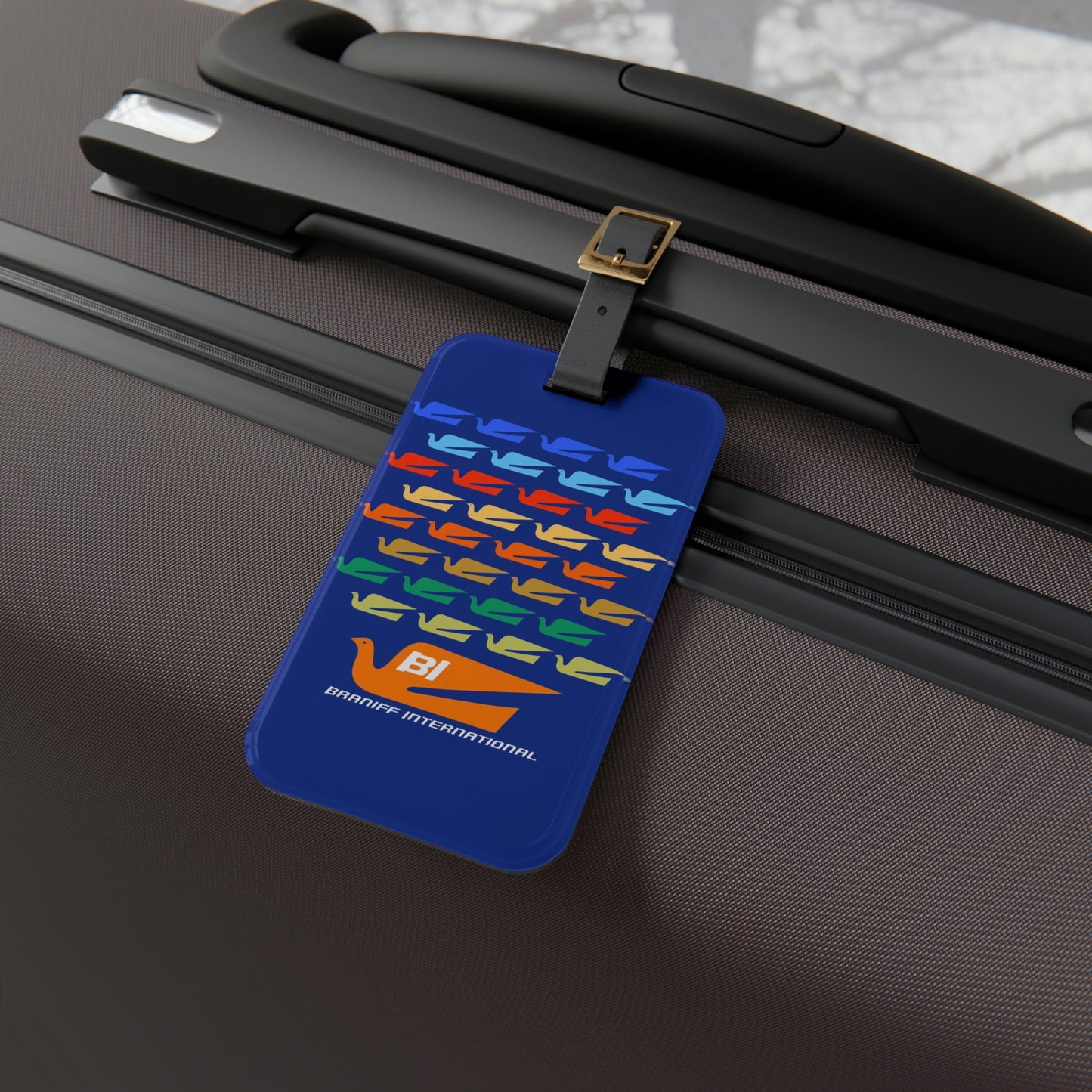 Braniff Ultra Space Jet Luggage Suitcase Tag Alexander Girard Braniff Design Bluebird of Happiness