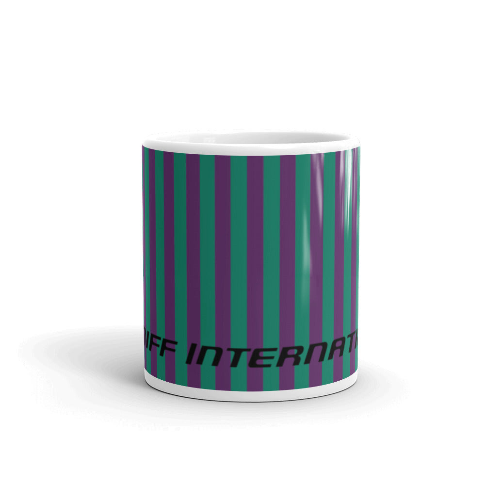 Coffee Mug 11oz Braniff Alexander Girard End of the Plain Plane EOTPP Purple Green Stripe 1965