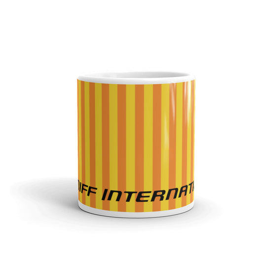 Coffee Mug 11oz Braniff Alexander Girard End of the Plain Plane EOTPP Orange Yellow Stripe 1965