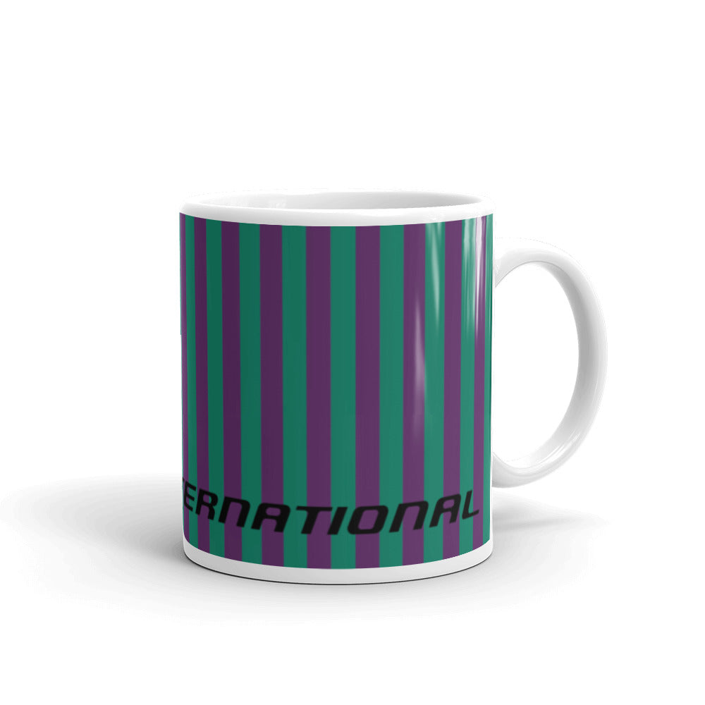 Coffee Mug 11oz Braniff Alexander Girard End of the Plain Plane EOTPP Purple Green Stripe 1965