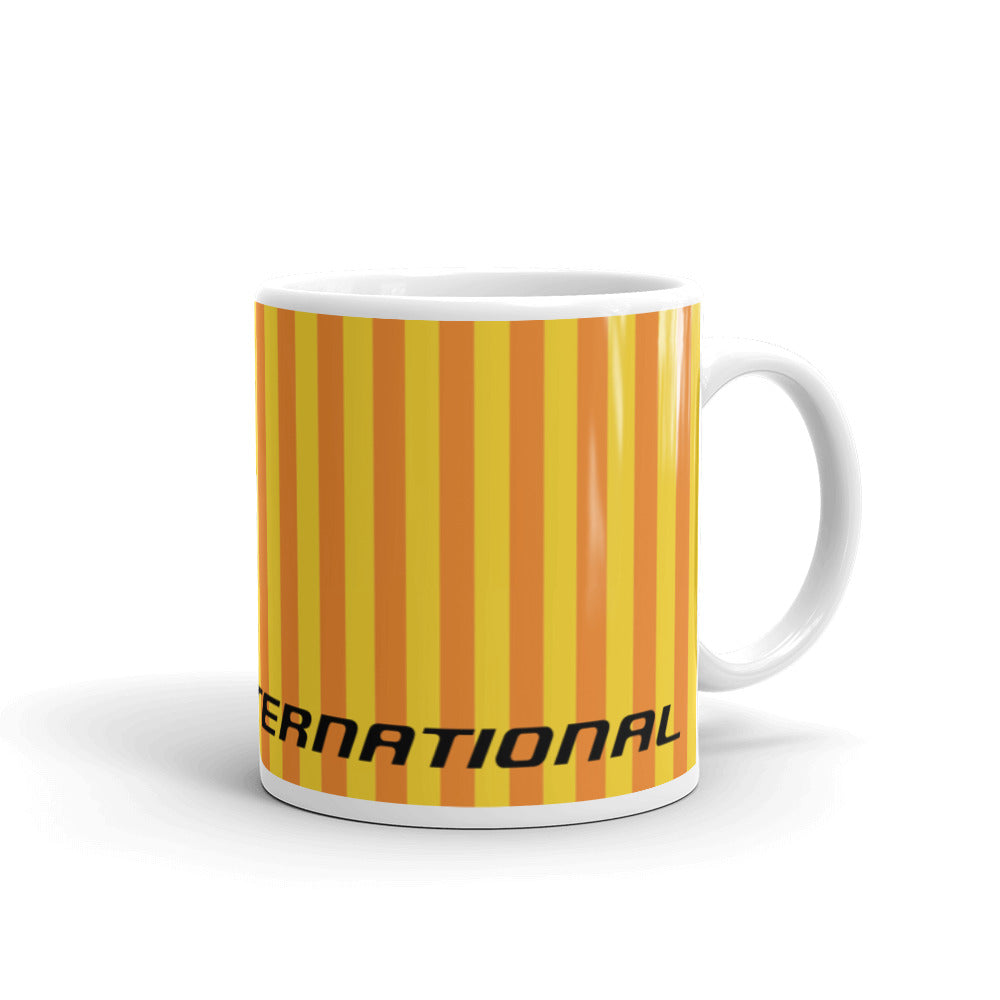 Coffee Mug 11oz Braniff Alexander Girard End of the Plain Plane EOTPP Orange Yellow Stripe 1965